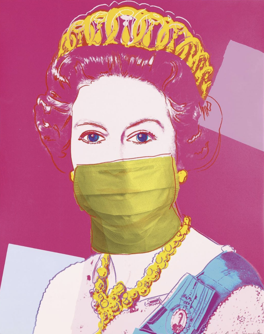 Warhol Queen wearing a mask