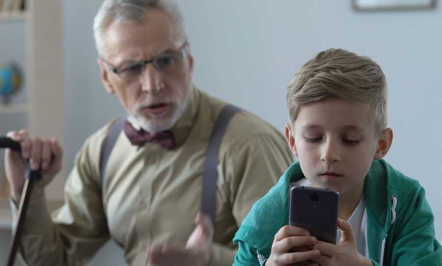 hyper sensitive boomer scolds grandkid on phone