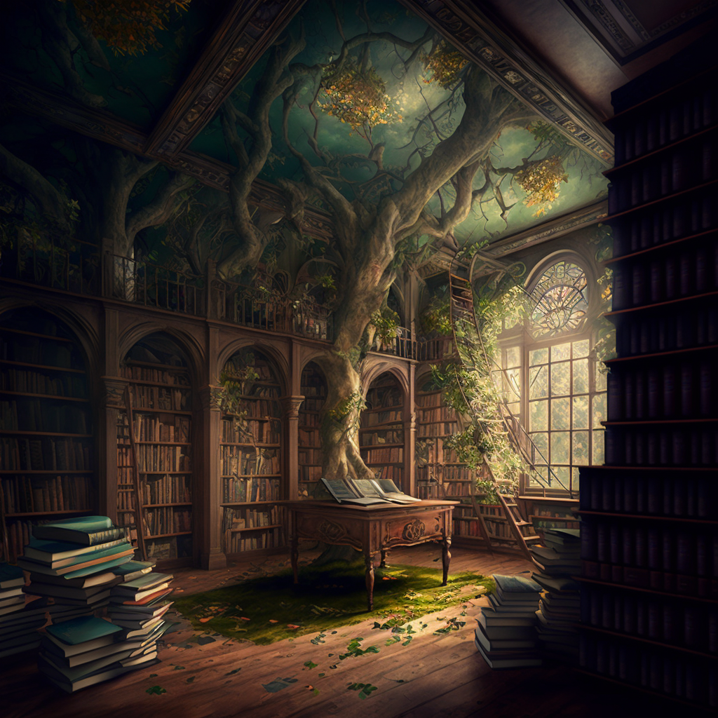 A library with nature inside