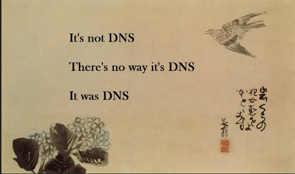 It's not DNS. There's no way it's DNS. It was DNS.
