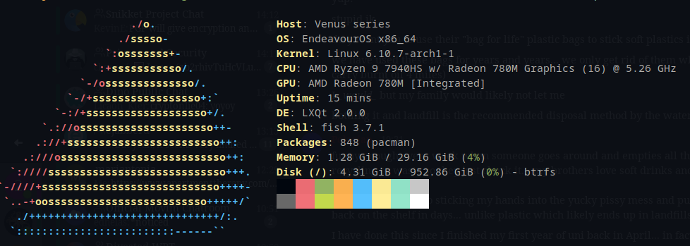 fastfetch showing endeavourOS system info